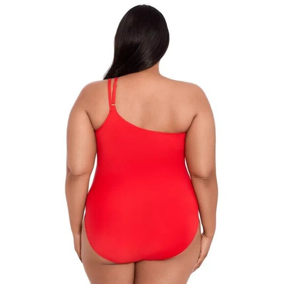 Lauren Ralph Lauren Women's Plus Size Asymmetric One-Piece swimsuit Red 16w - Picture 3 of 9